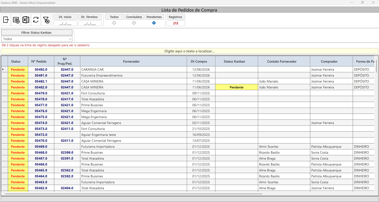 Lista de pedidos de compra do GME Phoenix